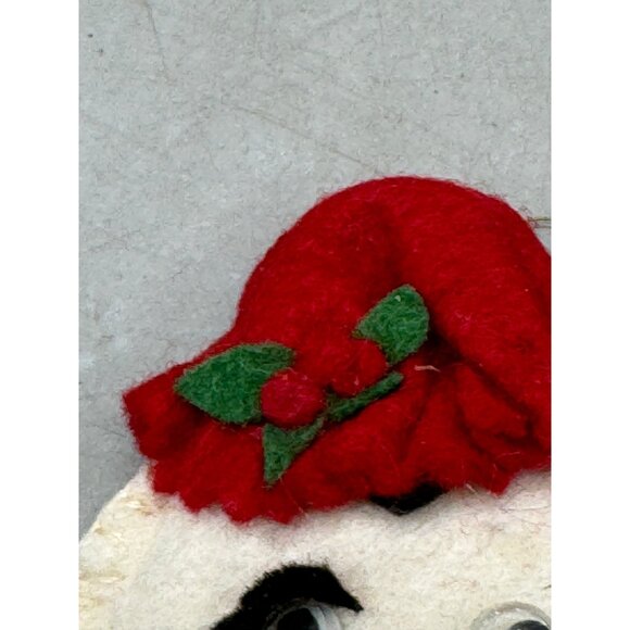 Vintage snowman head handmade tree ornament holly red white 2.25x3" felt READ - Picture 7 of 7